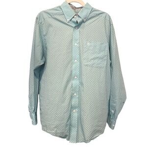 Ariat Mens Wrinkle Free Button Down Shirt Aqua Green‎ Western Geometric Print S